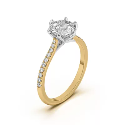 Marigold Tulip-Inspired 6 Prong Two-Tone Lab Engagement Ring