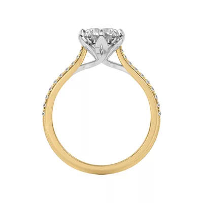 Marigold Tulip-Inspired 6 Prong Two-Tone Lab Engagement Ring