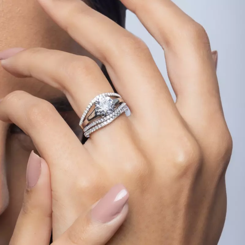 14K White Gold Farrah Double Row Pavé Shank Engagement Ring 