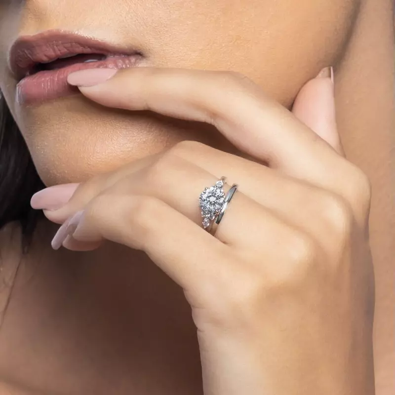 Platinum Blanche Round and Marquise Cluster Engagement Ring