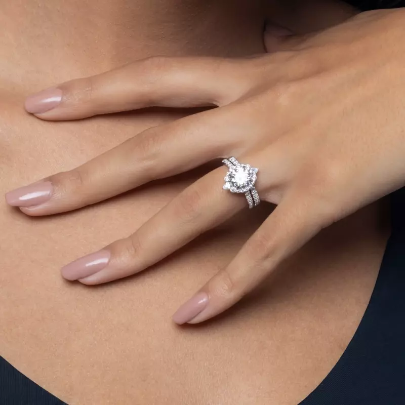 18K White Gold Lexa Round and Pear Diamond Halo Engagement Ring