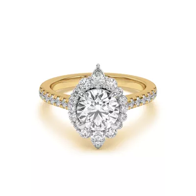 Lexa Round and Pear Diamond Two-Tone Halo Engagement Ring