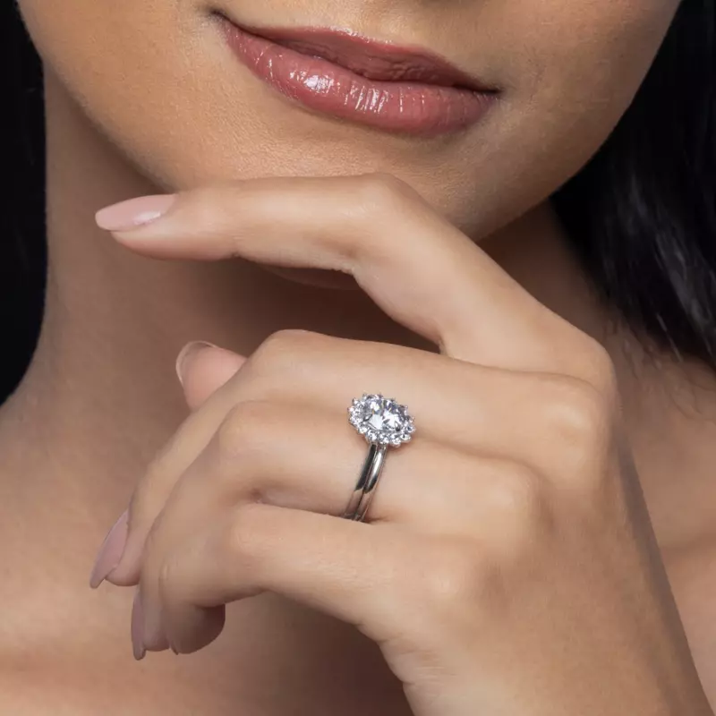 18K White Gold Nova Burst Halo Engagement Ring