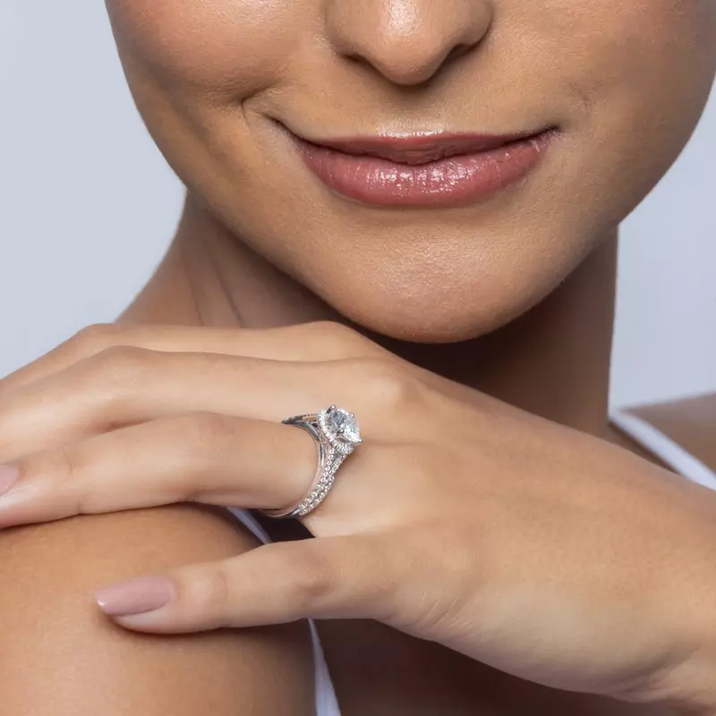 18K White Gold Clarissa Split Shank Halo Engagement Ring