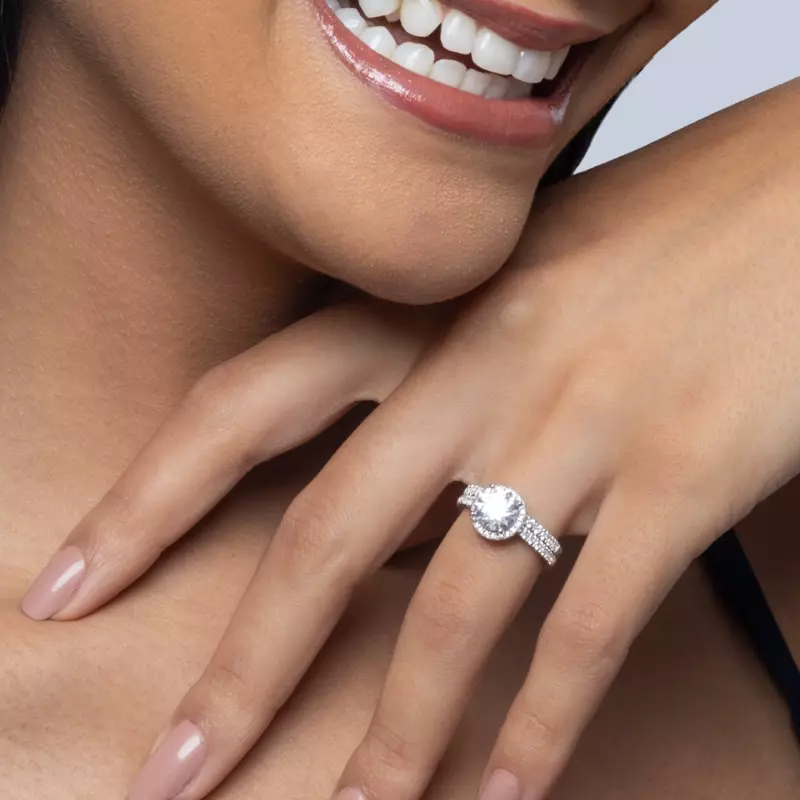 18K White Gold Estelle Classic Pavé Cathedral Halo Engagement Ring