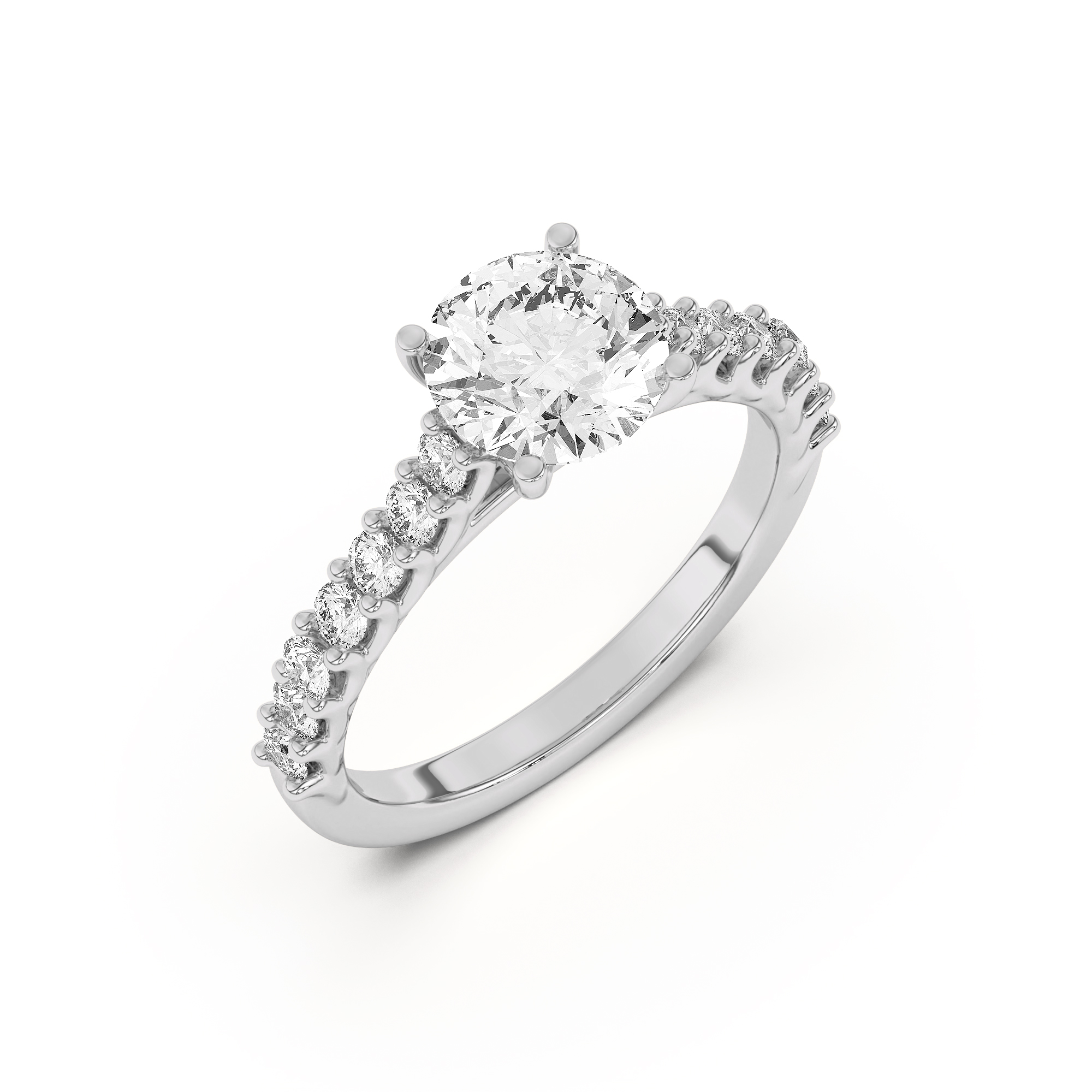 Wave Prong Pavé Engagement Ring - Platinum
