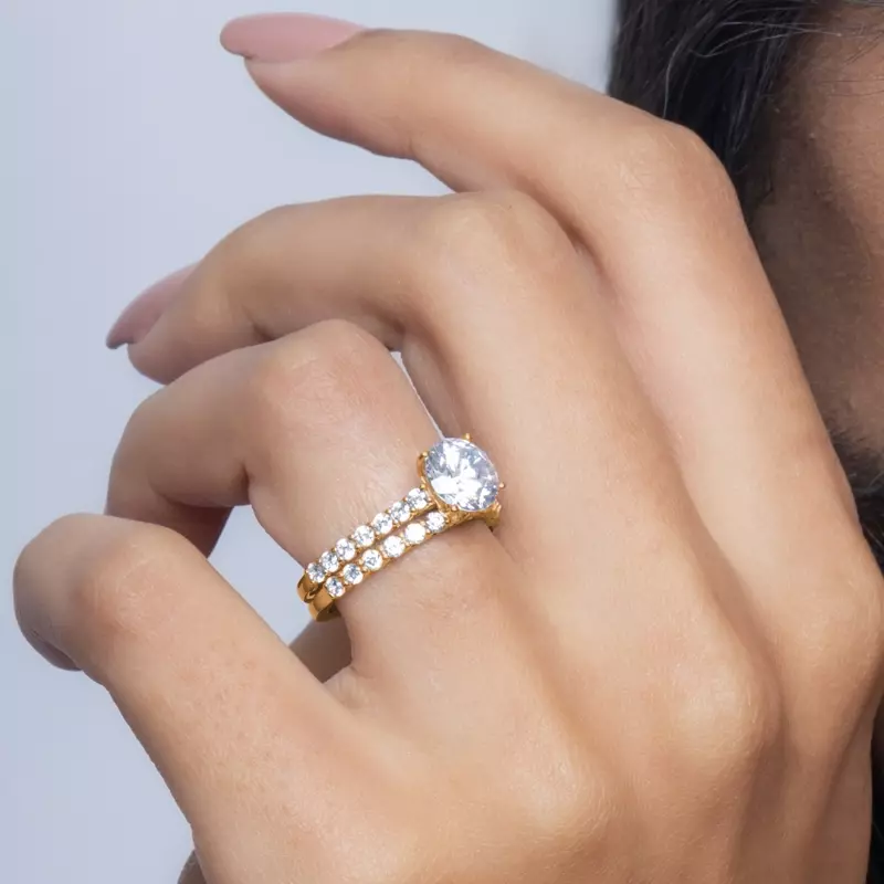 14K Yellow Gold Wave Prong Pavé Engagement Ring
