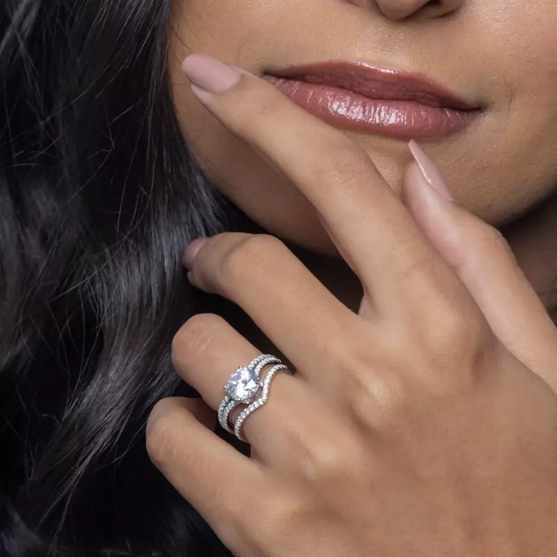 Platinum Nadine Double Pavé Row Floating Engagement Ring