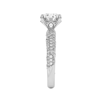 Laurel Twisting Vine And Leaf Pavé Engagement Ring