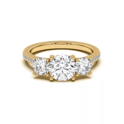 Timeless Three-Stone Diamond Pavé Accents Engagement Ring