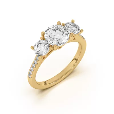 Timeless Three-Stone Diamond Pavé Accents Engagement Ring