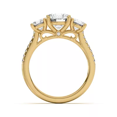 Timeless Three-Stone Diamond Pavé Accents Engagement Ring