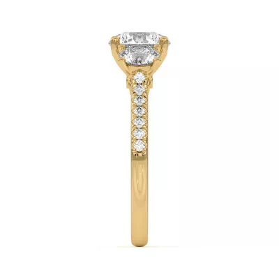 Timeless Three-Stone Diamond Pavé Accents Engagement Ring