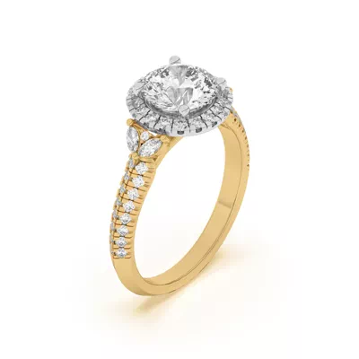 Anja Pave Knife-Edge Cluster Halo Two-Tone Engagement Ring