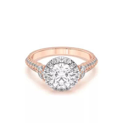 Anja Pave Knife-Edge Cluster Halo Two-Tone Engagement Ring