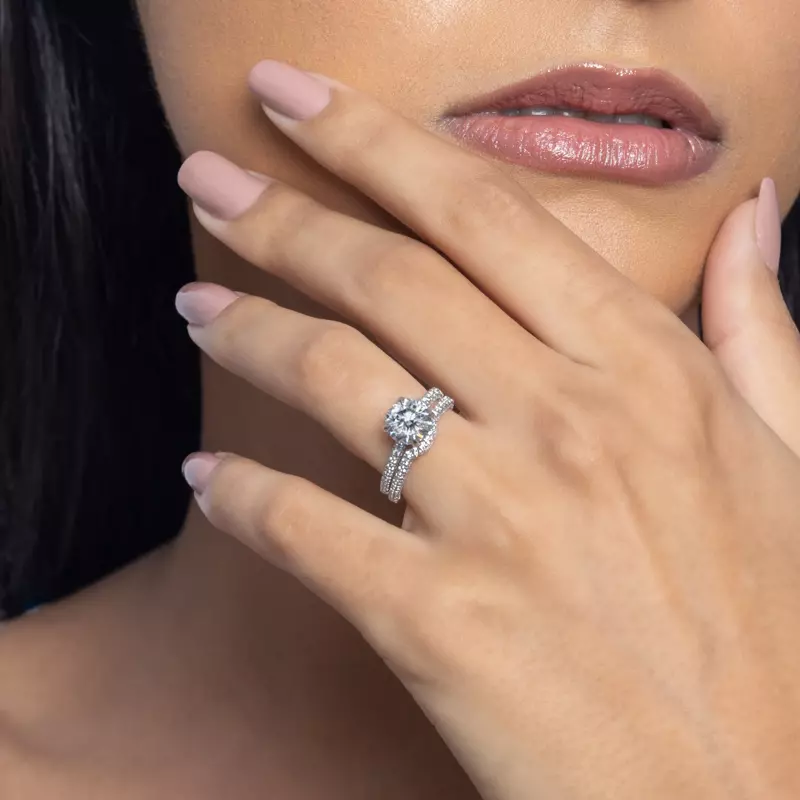 Platinum Nelly Trio Pavé Engagement Ring