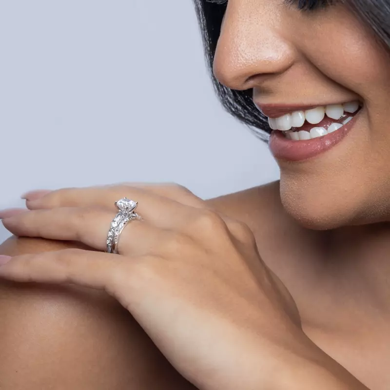 18K White Gold Kathryn Pavé Heart Scroll Engagement Ring