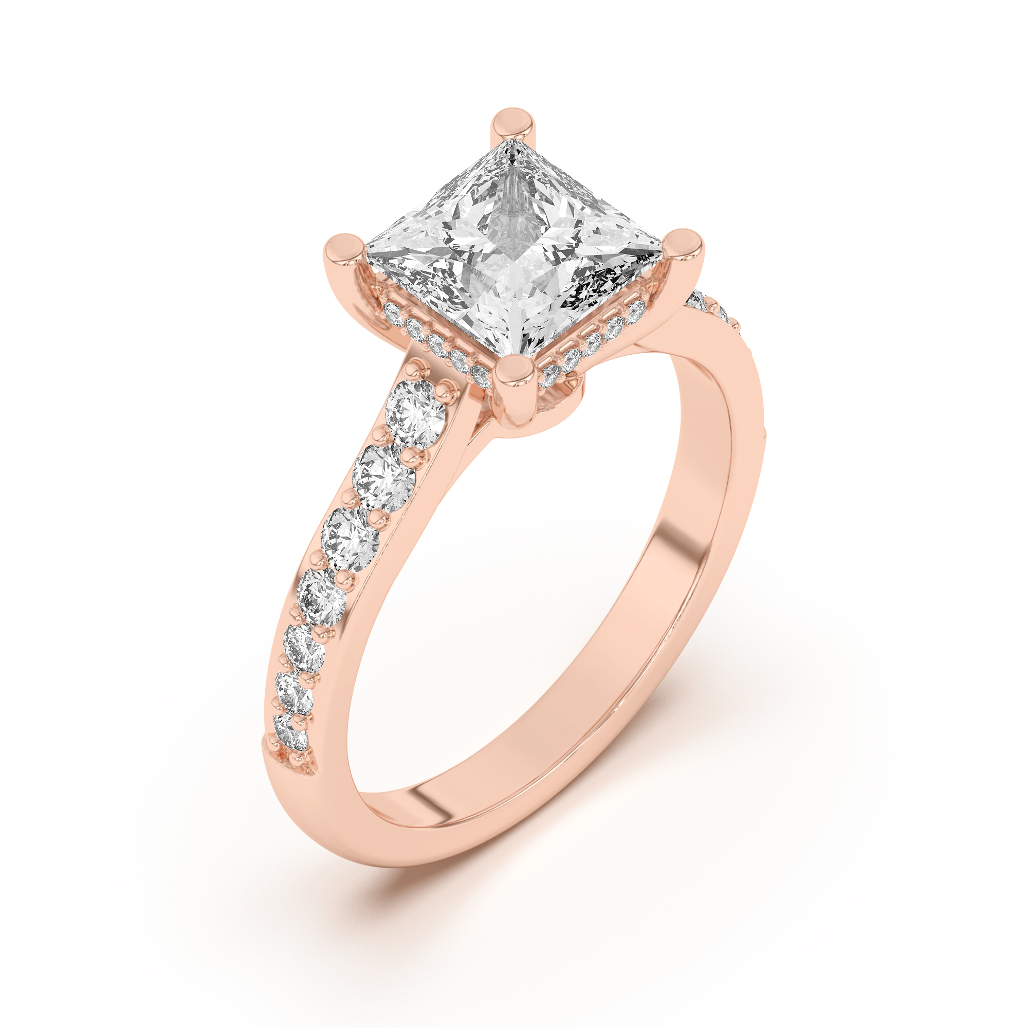 Rita Graduated Pavé Engagement Ring With Hidden Halo