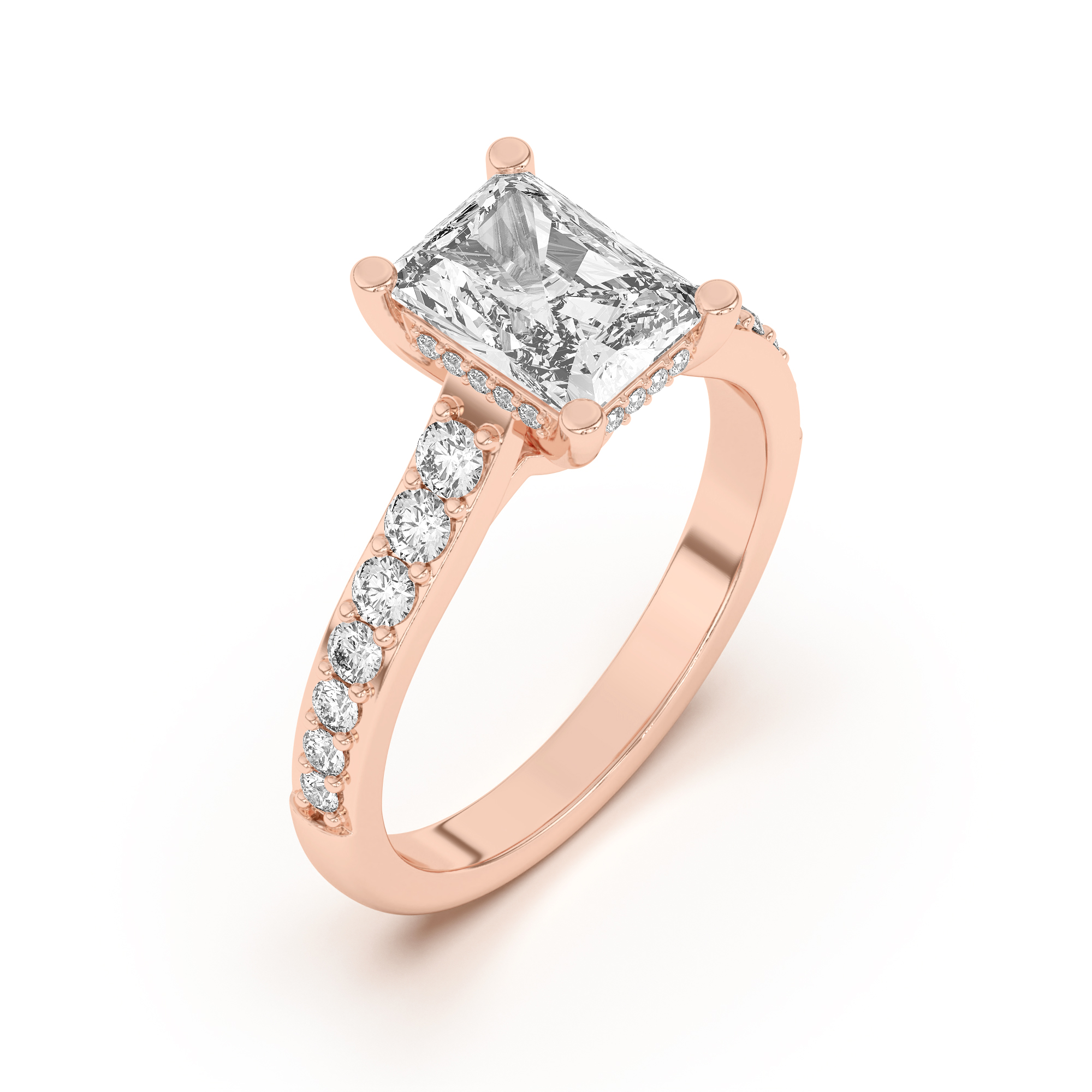 Rita Graduated Pavé Engagement Ring With Hidden Halo