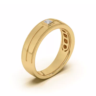 Raised Bezel Princess-Cut Grooved Milgrain Band