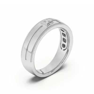 Raised Bezel Princess-Cut Grooved Milgrain Band