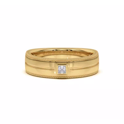 Raised Bezel Princess-Cut Grooved Milgrain Band