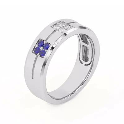 Quad Sapphire and Diamond Groove Band