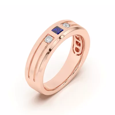 Diamond And Sapphire Grooved Band