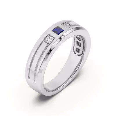 Diamond And Sapphire Grooved Band