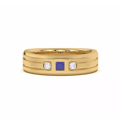 Diamond And Sapphire Grooved Band