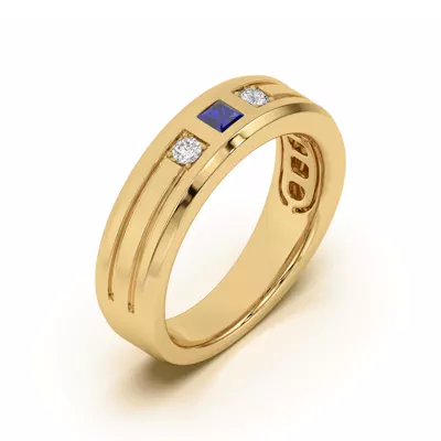 Diamond And Sapphire Grooved Band