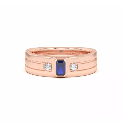 Emerald-Cut Sapphire and Diamond Grooved Band