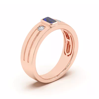 Emerald-Cut Sapphire and Diamond Grooved Band