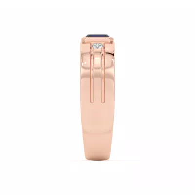 Emerald-Cut Sapphire and Diamond Grooved Band