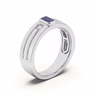 Emerald-Cut Sapphire and Diamond Grooved Band