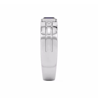 Emerald-Cut Sapphire and Diamond Grooved Band