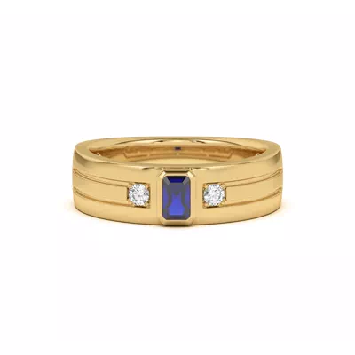 Emerald-Cut Sapphire and Diamond Grooved Band