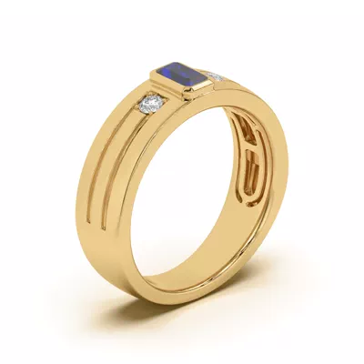 Emerald-Cut Sapphire and Diamond Grooved Band