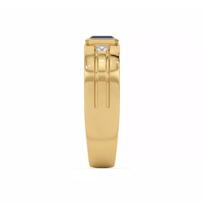 Emerald-Cut Sapphire and Diamond Grooved Band