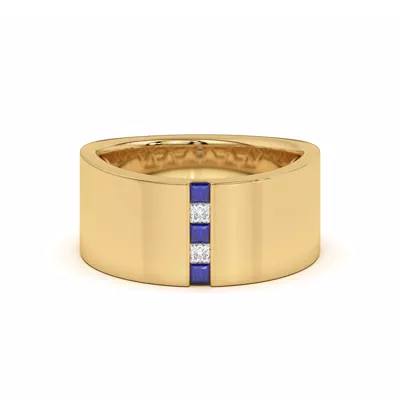 Princess-Cut Sapphire And Diamond Wide Band