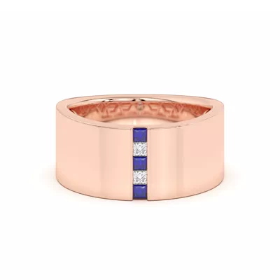 Princess-Cut Sapphire And Diamond Wide Band