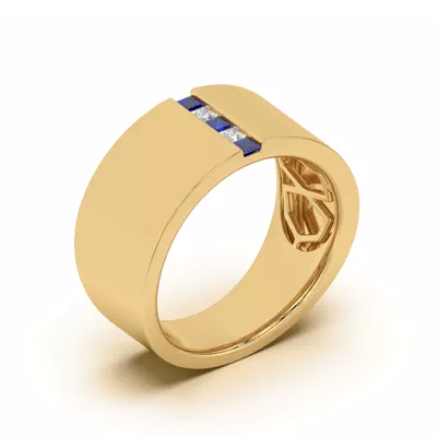 Princess-Cut Sapphire And Diamond Wide Band