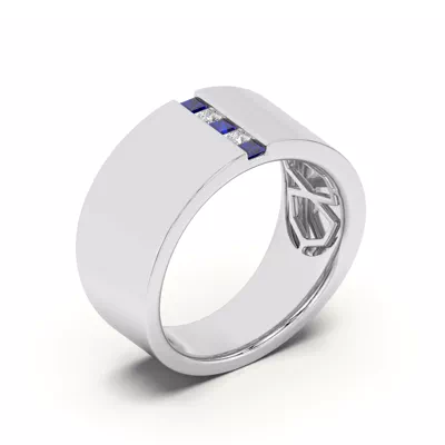 Princess-Cut Sapphire And Diamond Wide Band