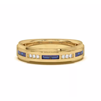 Sapphire Baguette and Round Diamond Band