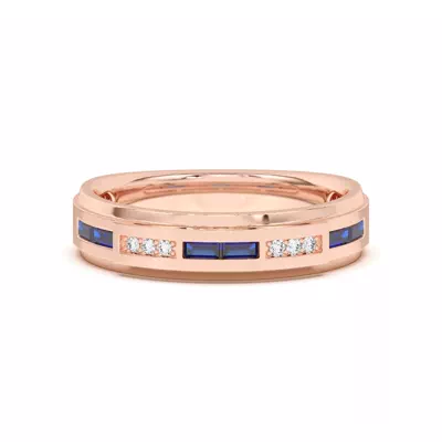 Sapphire Baguette and Round Diamond Band