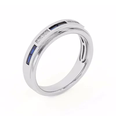 Sapphire Baguette and Round Diamond Band