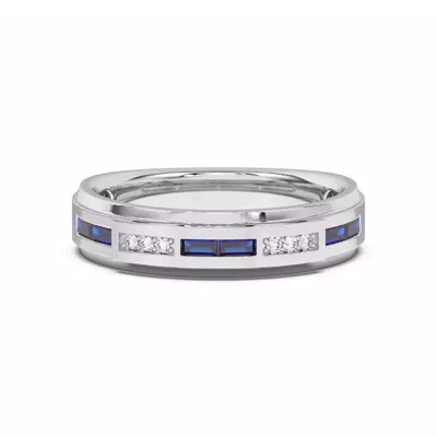 Sapphire Baguette and Round Diamond Band