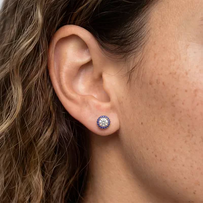 Eva Classic Sapphire Halo Earrings