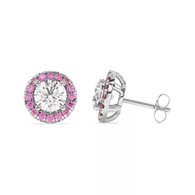 Eva Classic Pink Sapphire Halo Earrings