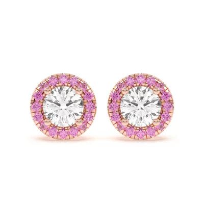 Eva Classic Pink Sapphire Halo Earrings